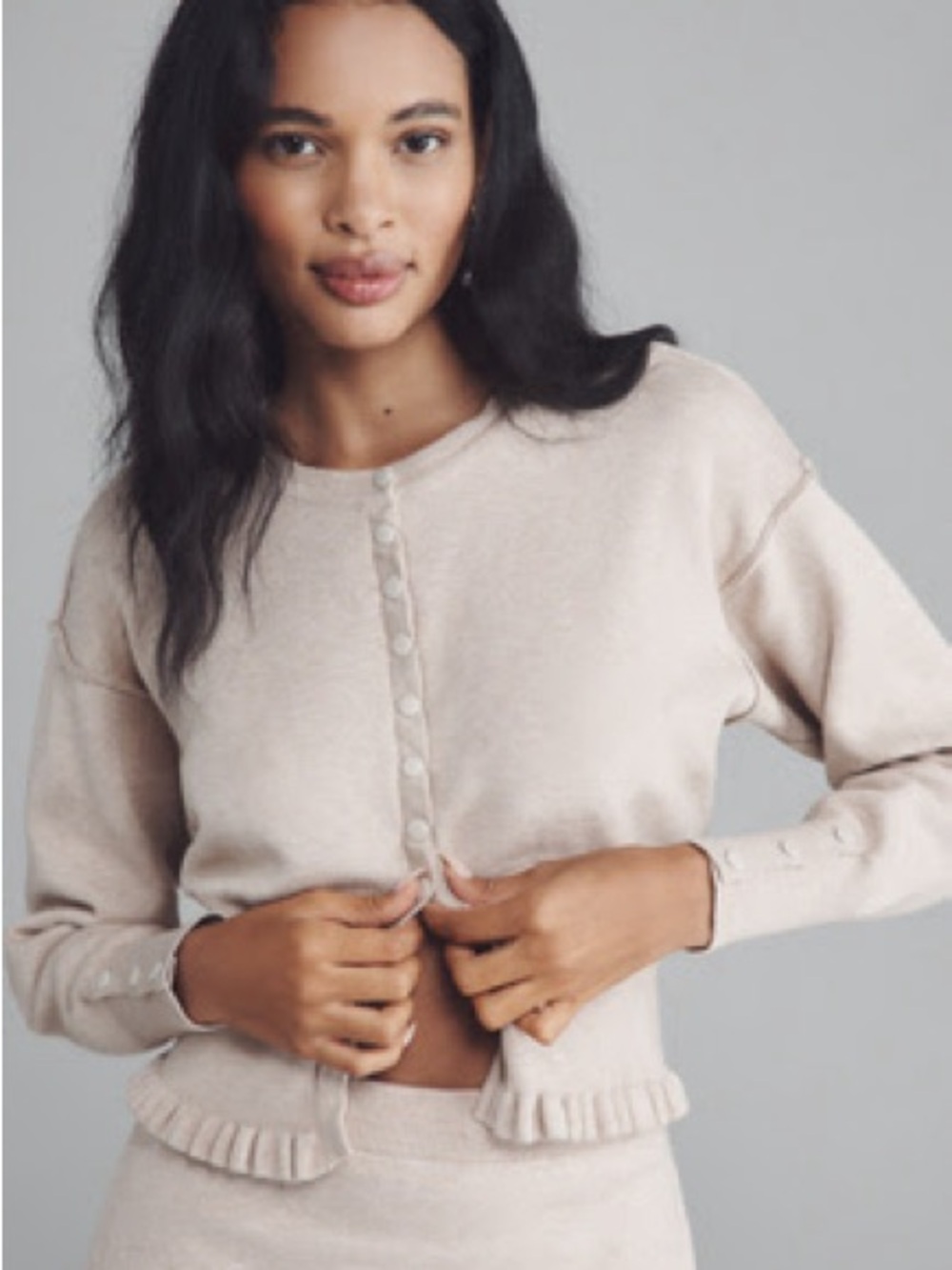 Pilcro Neutral Crew-Neck Fitted-Waist Cardigan Sweater XXS